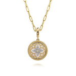 14K Yellow Gold Bujukan Diamond and Mother of Pearl Medallion Pendant 18mm - PT6615Y45WM-Gabriel & Co.-Renee Taylor Gallery