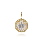 14K Yellow Gold Bujukan Diamond and Mother of Pearl Medallion Pendant 24mm - PT6614Y45WM-Gabriel & Co.-Renee Taylor Gallery