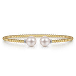 14K Yellow Gold Bujukan Diamond and Pearl Split Bangle - BG4247-62Y45PL-Gabriel & Co.-Renee Taylor Gallery