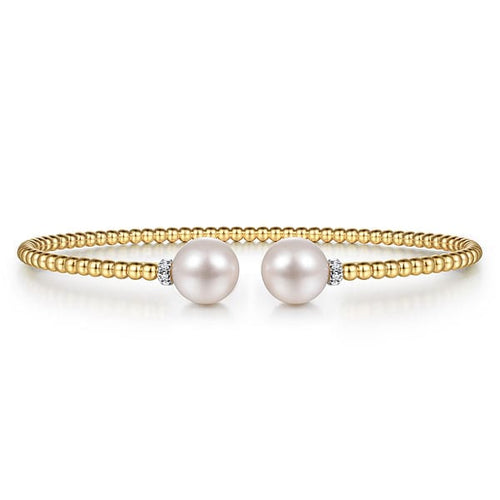 14K Yellow Gold Bujukan Diamond and Pearl Split Bangle - BG4247-62Y45PL-Gabriel & Co.-Renee Taylor Gallery