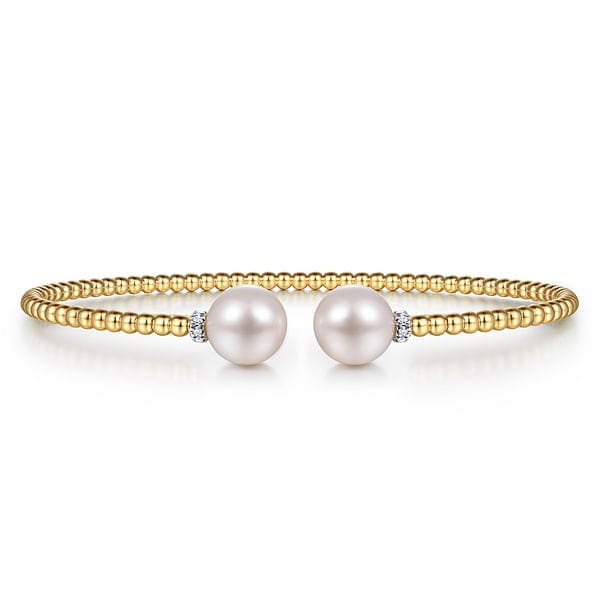 14K Yellow Gold Bujukan Diamond and Pearl Split Bangle - BG4247-62Y45PL-Gabriel & Co.-Renee Taylor Gallery