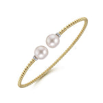 14K Yellow Gold Bujukan Diamond and Pearl Split Bangle - BG4247-62Y45PL-Gabriel & Co.-Renee Taylor Gallery