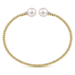 14K Yellow Gold Bujukan Diamond and Pearl Split Bangle - BG4247-62Y45PL-Gabriel & Co.-Renee Taylor Gallery