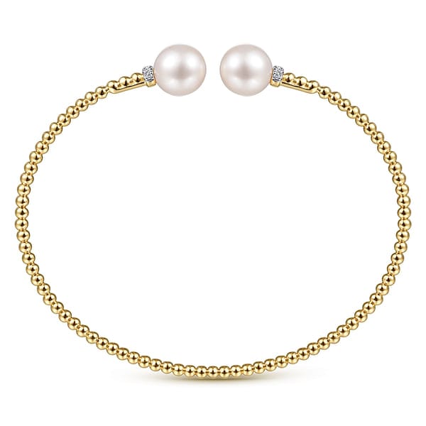 14K Yellow Gold Bujukan Diamond and Pearl Split Bangle - BG4247-62Y45PL-Gabriel & Co.-Renee Taylor Gallery