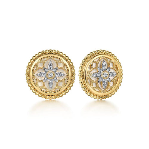 14K Yellow Gold Bujukan Diamonds and White Mother of Pearl Stud Earrings - EG15127Y45WM-Gabriel & Co.-Renee Taylor Gallery