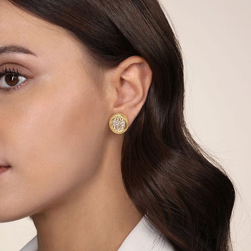 14K Yellow Gold Bujukan Diamonds and White Mother of Pearl Stud Earrings - EG15127Y45WM-Gabriel & Co.-Renee Taylor Gallery