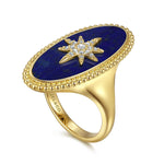 14K Yellow Gold Bujukan Elongated Oval Lapis Inlay Starburst Signet Ring Bujukan Collection - LR52515Y45LP-Gabriel & Co.-Renee Taylor Gallery