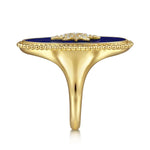 14K Yellow Gold Bujukan Elongated Oval Lapis Inlay Starburst Signet Ring Bujukan Collection - LR52515Y45LP-Gabriel & Co.-Renee Taylor Gallery