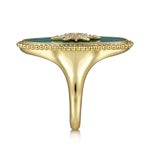 14K Yellow Gold Bujukan Elongated Oval Malachite Inlay Starburst Signet Ring - LR52515Y45MA-Gabriel & Co.-Renee Taylor Gallery