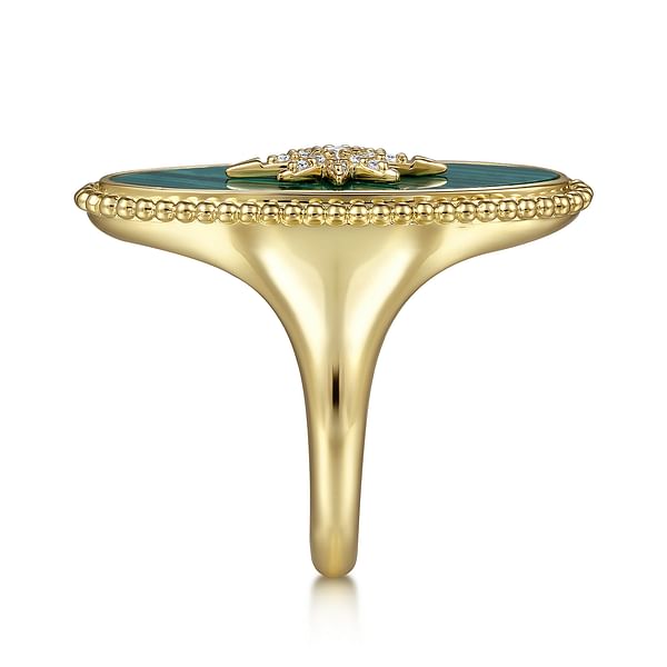 14K Yellow Gold Bujukan Elongated Oval Malachite Inlay Starburst Signet Ring - LR52515Y45MA-Gabriel & Co.-Renee Taylor Gallery
