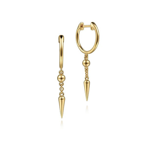 14K Yellow Gold Bujukan Huggie Drop Spike Earrings - EG14740Y4JJJ-Gabriel & Co.-Renee Taylor Gallery