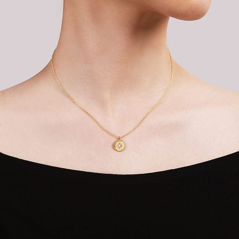 14K Yellow Gold Bujukan Pendant Necklace with Starburst Diamond Center - NK6869Y45JJ-Gabriel & Co.-Renee Taylor Gallery