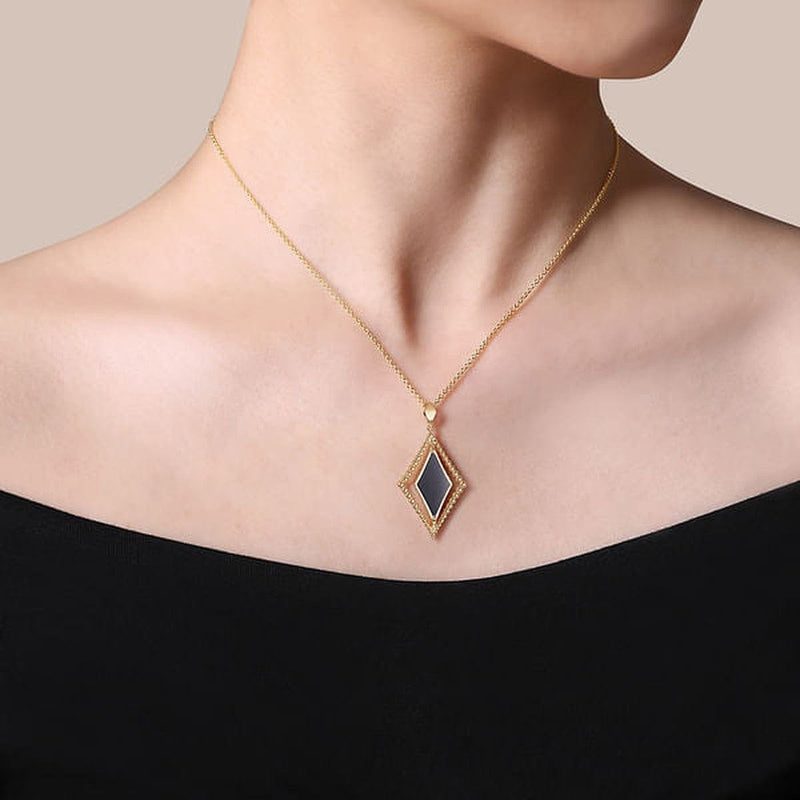 14K Yellow Gold Bujukan Onyx Rhombus Pendant Necklace - NK7002Y4JOX-Gabriel & Co.-Renee Taylor Gallery