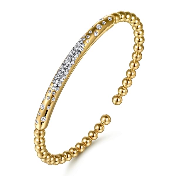 14K Yellow Gold Bujukan Pave Diamond Split Bangle Bracelet - BG5085-62Y45JJ-Gabriel & Co.-Renee Taylor Gallery
