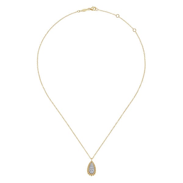 14K Yellow Gold Bujukan Pavé Diamond Teardrop Pendant Necklace - NK6357Y45JJ-Gabriel & Co.-Renee Taylor Gallery