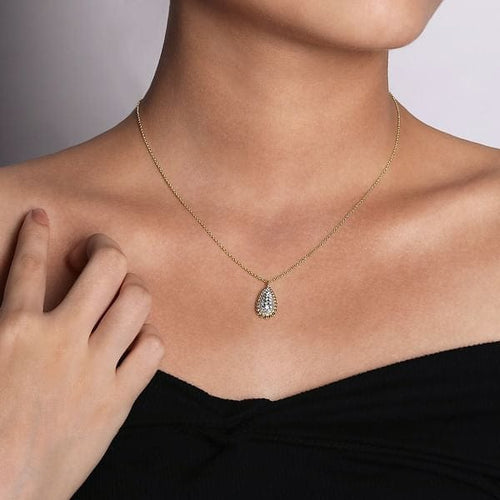 14K Yellow Gold Bujukan Pavé Diamond Teardrop Pendant Necklace - NK6357Y45JJ-Gabriel & Co.-Renee Taylor Gallery