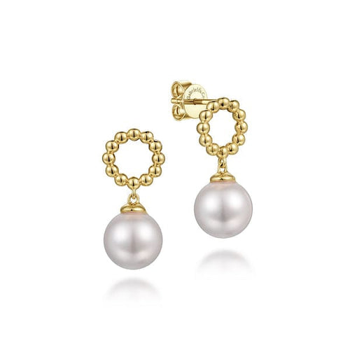 14K Yellow Gold Bujukan Pearl Drop Earrings - EG14524Y4JPL-Gabriel & Co.-Renee Taylor Gallery
