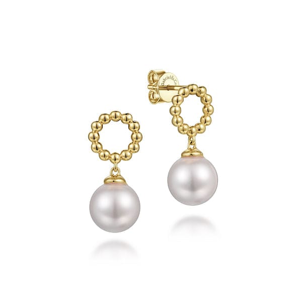 14K Yellow Gold Bujukan Pearl Drop Earrings - EG14524Y4JPL-Gabriel & Co.-Renee Taylor Gallery