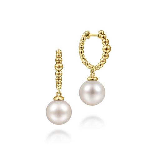 14K Yellow Gold Bujukan Pearls Drop Huggie Earrings - EG14162Y4JPL-Gabriel & Co.-Renee Taylor Gallery