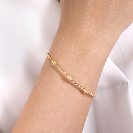 14K Yellow Gold Bujukan Cuff Bracelet with Pyramid Stations - BG4421-62Y4JJJ-Gabriel & Co.-Renee Taylor Gallery