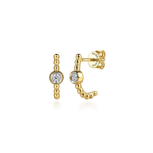 14K Yellow Gold Bujukan White Sapphire J Hoop Earrings - EG15625Y4JWS-Gabriel & Co.-Renee Taylor Gallery