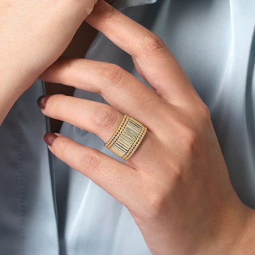 14K Yellow Gold Bujukan Wide Band Ring - LR52152Y4JJJ-Gabriel & Co.-Renee Taylor Gallery