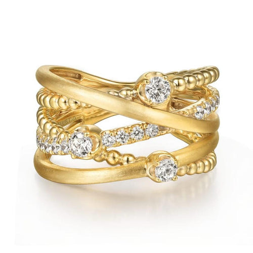 14K Yellow Gold Bujukan and Diamond Criss Cross Ring - LR52924Y45JJ-Gabriel & Co.-Renee Taylor Gallery