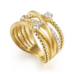 14K Yellow Gold Bujukan and Diamond Criss Cross Ring - LR52924Y45JJ-Gabriel & Co.-Renee Taylor Gallery