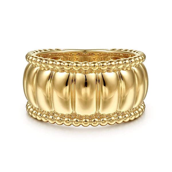 14K Yellow Gold Bujukan and Scallop Wide Band Ring - LR52716Y4JJJ-Gabriel & Co.-Renee Taylor Gallery