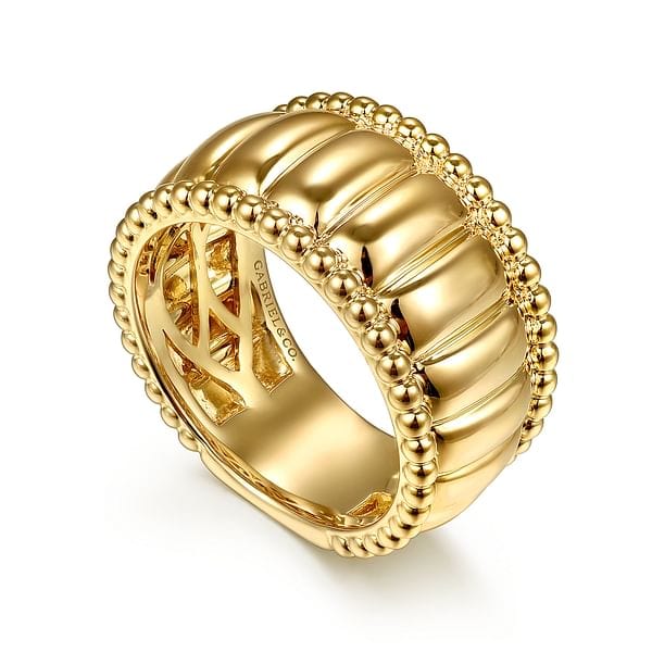 14K Yellow Gold Bujukan and Scallop Wide Band Ring - LR52716Y4JJJ-Gabriel & Co.-Renee Taylor Gallery