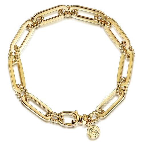 14K Yellow Gold Casted Bujukan Ball Link and Hollow Paperclip Link Chain Bracelet - TB4656-75Y4JJJ-Gabriel & Co.-Renee Taylor Gallery