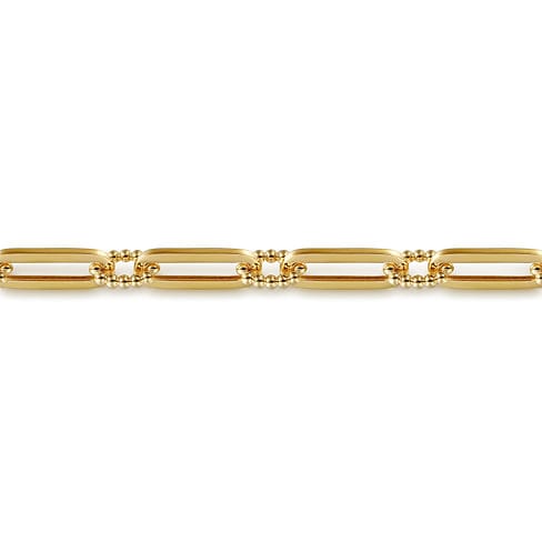 14K Yellow Gold Casted Bujukan Ball Link and Hollow Paperclip Link Chain Bracelet - TB4656-75Y4JJJ-Gabriel & Co.-Renee Taylor Gallery