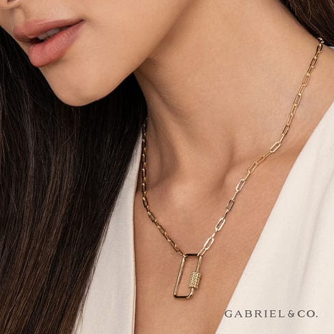14K Yellow Gold Chain Necklace with Rectangle Drop - NK7135Y4JJJ-Gabriel & Co.-Renee Taylor Gallery