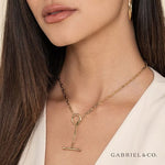 14K Yellow Gold Hollow Paperclip Chain Toggle Necklace - NK7036Y4JJJ-Gabriel & Co.-Renee Taylor Gallery