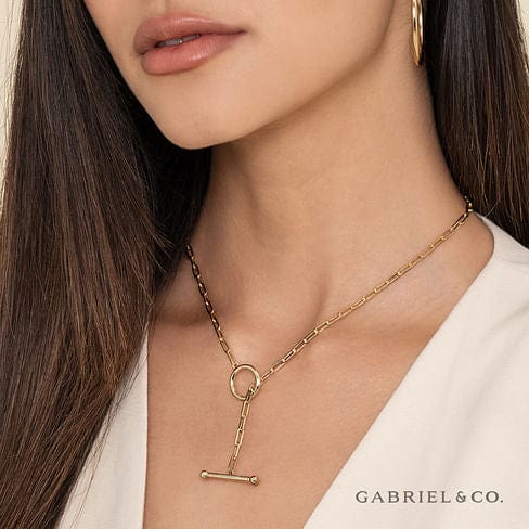 14K Yellow Gold Hollow Paperclip Chain Toggle Necklace - NK7036Y4JJJ-Gabriel & Co.-Renee Taylor Gallery