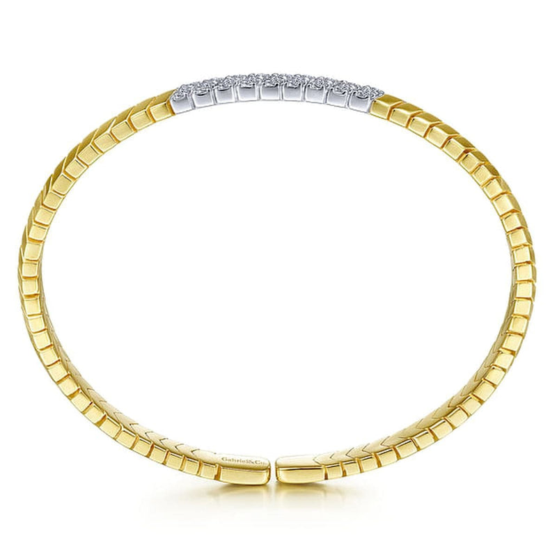14K Yellow Gold Chevron Cuff Bracelet w/ White Gold Diamond Pavé Station - BG4383-62M45JJ-Gabriel & Co.-Renee Taylor Gallery