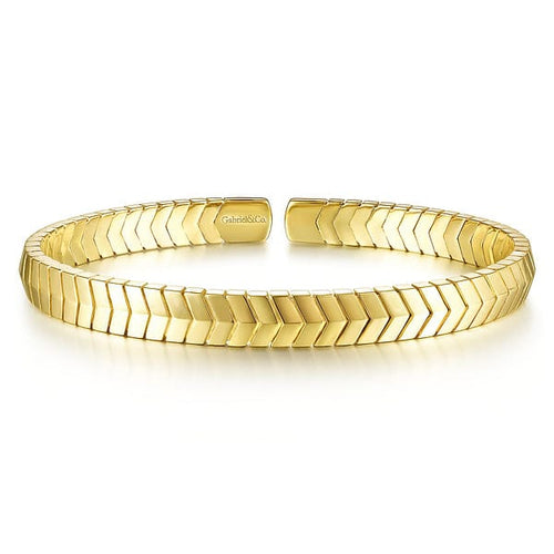 14K Yellow Gold Chevron Open Cuff Bracelet - BG4392-62Y4JJJ-Gabriel & Co.-Renee Taylor Gallery