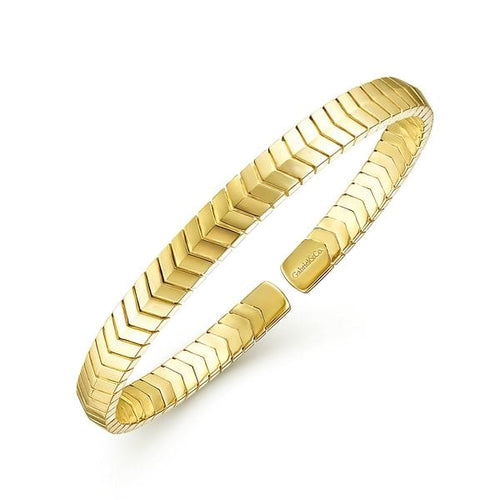 14K Yellow Gold Chevron Open Cuff Bracelet - BG4392-62Y4JJJ-Gabriel & Co.-Renee Taylor Gallery