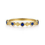 14K Yellow Gold Clover Bujukan and Round Shape Stackable Ring with Chrome Blue Enamel Bujukan Collection - LR53026ELY4JJJ-Gabriel & Co.-Renee Taylor Gallery