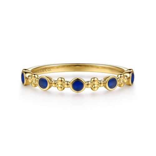 14K Yellow Gold Clover Bujukan and Round Shape Stackable Ring with Chrome Blue Enamel Bujukan Collection - LR53026ELY4JJJ-Gabriel & Co.-Renee Taylor Gallery