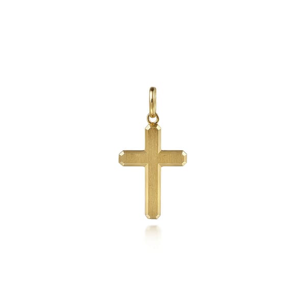 14K Yellow Gold Cross Pendant with Vertical Brush - PCM20040Y4JJJ-Gabriel & Co.-Renee Taylor Gallery