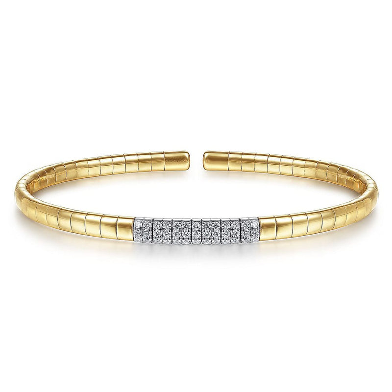 14K Yellow Gold Cuff Bracelet with Pavé Diamond Bar - BG4378-Gabriel & Co.-Renee Taylor Gallery