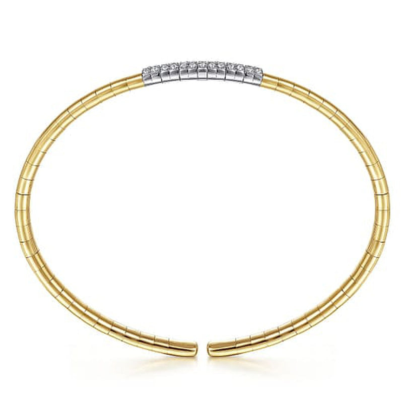 14K Yellow Gold Cuff Bracelet with Pavé Diamond Bar - BG4378-Gabriel & Co.-Renee Taylor Gallery