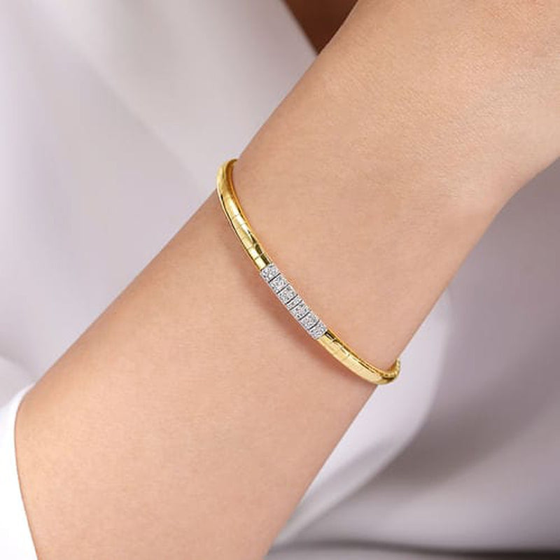 14K Yellow Gold Cuff Bracelet with Pavé Diamond Bar - BG4378-Gabriel & Co.-Renee Taylor Gallery