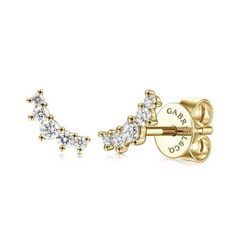 14K Yellow Gold Curved 5 Stone Diamond Stud Earrings - EG14210Y45JJ-Gabriel & Co.-Renee Taylor Gallery