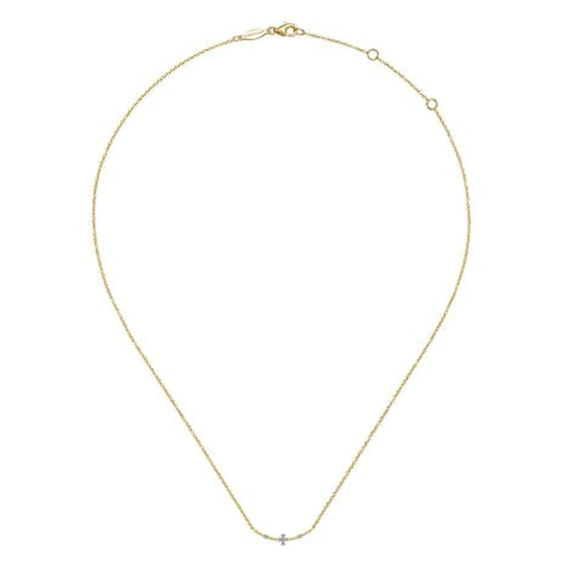 14K Yellow Gold Curved Bar Necklace with Diamond Stations - NK6111Y45JJ-Gabriel & Co.-Renee Taylor Gallery