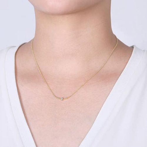 14K Yellow Gold Curved Bar Necklace with Diamond Stations - NK6111Y45JJ-Gabriel & Co.-Renee Taylor Gallery