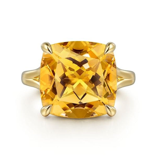 14K Yellow Gold Cushion Cut Citrine Ladies Ring - LR52518Y4JCT-Gabriel & Co.-Renee Taylor Gallery