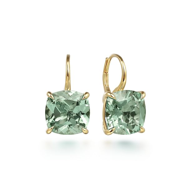 14K Yellow Gold Cushion Cut Green Amethyst Earrings - EG14986Y4JGA-Gabriel & Co.-Renee Taylor Gallery