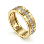 14K Yellow Gold Diamond Band with Hexagon Pattern - LR52180Y45JJ-Gabriel & Co.-Renee Taylor Gallery